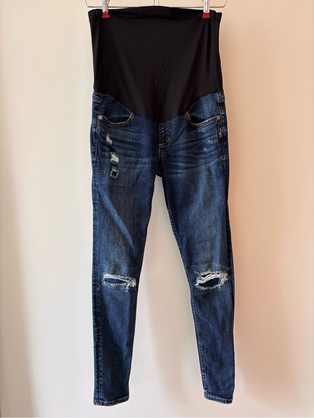 Silver Maternity Skinny Jeans with Black Support Panel